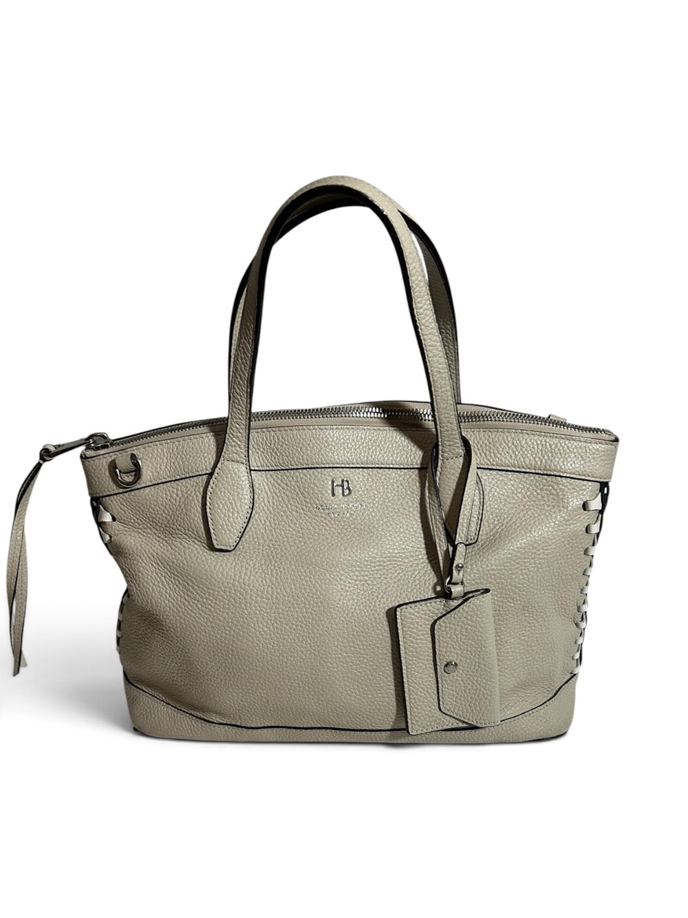 henri bendel Noho Laced Gusset Pebbled Leather Satchel in Taupe Gray